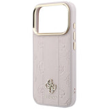 Husă pentru iPhone 17 Pro / iPhone 18 Pro, Guess Leather Stripe Peony 4G MagSafe, Roz