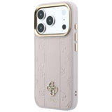Husă pentru iPhone 17 Pro / iPhone 18 Pro, Guess Leather Stripe Peony 4G MagSafe, Roz