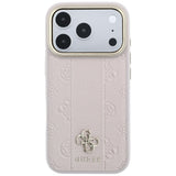 Husă pentru iPhone 17 Pro / iPhone 18 Pro, Guess Leather Stripe Peony 4G MagSafe, Roz