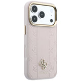 Husă pentru iPhone 17 Pro / iPhone 18 Pro, Guess Leather Stripe Peony 4G MagSafe, Roz
