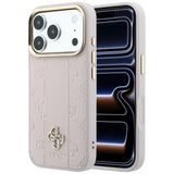 Husă pentru iPhone 17 Pro / iPhone 18 Pro, Guess Leather Stripe Peony 4G MagSafe, Roz