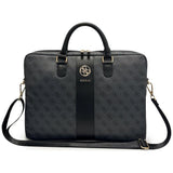 Geantă laptop Guess 4G Round Classic Logo Stripe, Eco-Leather, Fermoar, Curea reglabilă, 16 , Neagră