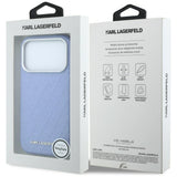 Husă pentru iPhone 17 Pro Max / iPhone 18 Pro Max, Karl Lagerfeld MagSafe Grained Leather Metal Logo, Albastră