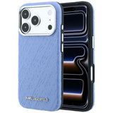 Husă pentru iPhone 17 Pro Max / iPhone 18 Pro Max, Karl Lagerfeld MagSafe Grained Leather Metal Logo, Albastră
