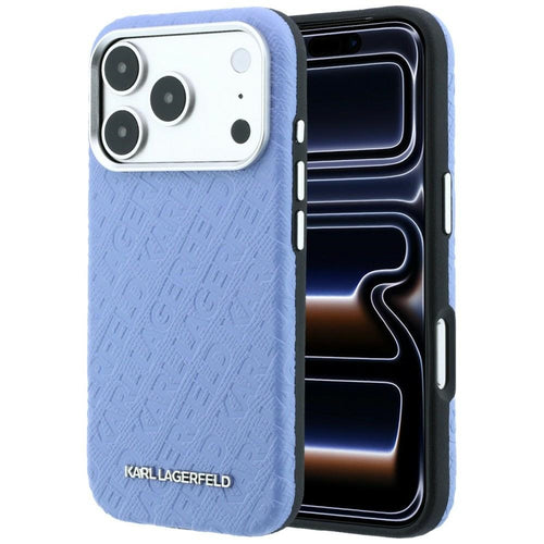 Husă pentru iPhone 17 Pro Max / iPhone 18 Pro Max, Karl Lagerfeld MagSafe Grained Leather Metal Logo, Albastră