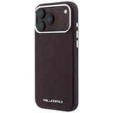 Husă pentru iPhone 17 Pro Max / iPhone 18 Pro Max, Karl Lagerfeld MagSafe Grained Leather Elongated Logo, Bordo