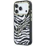 Husă pentru iPhone 17 Pro / iPhone 18 Pro, Karl Lagerfeld HC MagSafe IML Signature Zebra Glitter Gold, Neagră