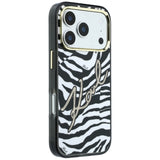 Husa pentru iPhone 17 Pro Max / iPhone 18 Pro Max, Karl Lagerfeld HC MagSafe IML Signature Zebra Glitter Gold, Neagra