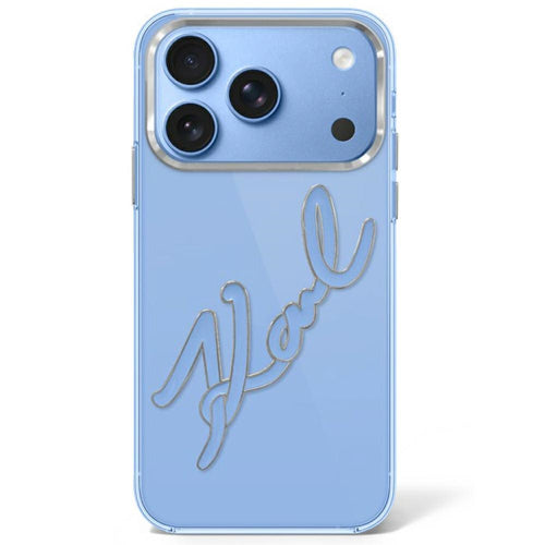 Husa pentru iPhone 17 Pro / iPhone 18 Pro, Karl Lagerfeld IML Big Signature Resin Logo and Metal Frame, Albastră