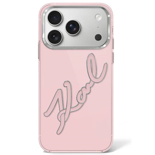Husa pentru iPhone 17 Pro / iPhone 18 Pro, Karl Lagerfeld IML Big Signature Resin Logo and Metal Frame, Roz