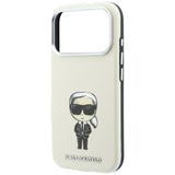 Husă pentru iPhone 17 Pro / iPhone 18 Pro, Karl Lagerfeld Hardcase MagSafe Smooth Leather Ikonik Sketch, Bej