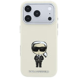 Husă pentru iPhone 17 Pro / iPhone 18 Pro, Karl Lagerfeld Hardcase MagSafe Smooth Leather Ikonik Sketch, Bej