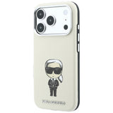 Husă pentru iPhone 17 Pro / iPhone 18 Pro, Karl Lagerfeld Hardcase MagSafe Smooth Leather Ikonik Sketch, Bej