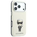 Husă pentru iPhone 17 Pro / iPhone 18 Pro, Karl Lagerfeld Hardcase MagSafe Smooth Leather Ikonik Sketch, Bej