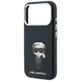 Husă pentru iPhone 17 Pro / iPhone 18 Pro, Karl Lagerfeld Smooth Leather Ikonik Sketch MagSafe, Neagră