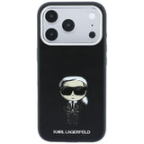 Husă pentru iPhone 17 Pro / iPhone 18 Pro, Karl Lagerfeld Smooth Leather Ikonik Sketch MagSafe, Neagră