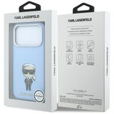 Husă pentru iPhone 17 Pro / iPhone 18 Pro, Karl Lagerfeld Hardcase MagSafe Smooth Leather Ikonik Sketch, Albastră