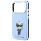 Husă pentru iPhone 17 Pro / iPhone 18 Pro, Karl Lagerfeld Hardcase MagSafe Smooth Leather Ikonik Sketch, Albastră