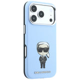 Husă pentru iPhone 17 Pro / iPhone 18 Pro, Karl Lagerfeld Hardcase MagSafe Smooth Leather Ikonik Sketch, Albastră