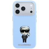 Husă pentru iPhone 17 Pro / iPhone 18 Pro, Karl Lagerfeld Hardcase MagSafe Smooth Leather Ikonik Sketch, Albastră