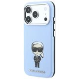 Husă pentru iPhone 17 Pro / iPhone 18 Pro, Karl Lagerfeld Hardcase MagSafe Smooth Leather Ikonik Sketch, Albastră