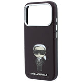 Husă pentru iPhone 17 Pro / iPhone 18 Pro, Karl Lagerfeld Hardcase MagSafe Smooth Leather Ikonik Sketch, Bordo