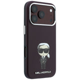 Husă pentru iPhone 17 Pro / iPhone 18 Pro, Karl Lagerfeld Hardcase MagSafe Smooth Leather Ikonik Sketch, Bordo