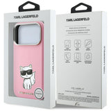 Husă pentru iPhone 17 Pro / iPhone 18 Pro, Karl Lagerfeld Smooth Leather Choupette Sketch MagSafe, Roz