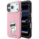 Husă pentru iPhone 17 Pro / iPhone 18 Pro, Karl Lagerfeld Smooth Leather Choupette Sketch MagSafe, Roz