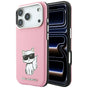 Husă pentru iPhone 17 Pro / iPhone 18 Pro, Karl Lagerfeld Smooth Leather Choupette Sketch MagSafe, Roz