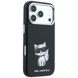 Husa pentru iPhone 17 Pro / iPhone 18 Pro, Karl Lagerfeld Smooth Leather Choupette Sketch MagSafe, Neagra