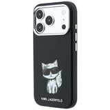 Husa pentru iPhone 17 Pro / iPhone 18 Pro, Karl Lagerfeld Smooth Leather Choupette Sketch MagSafe, Neagra