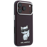 Husă pentru iPhone 17 Pro / iPhone 18 Pro, Karl Lagerfeld Smooth Leather Choupette Sketch MagSafe, Bordo
