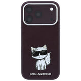 Husă pentru iPhone 17 Pro / iPhone 18 Pro, Karl Lagerfeld Smooth Leather Choupette Sketch MagSafe, Bordo