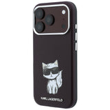 Husă pentru iPhone 17 Pro / iPhone 18 Pro, Karl Lagerfeld Smooth Leather Choupette Sketch MagSafe, Bordo