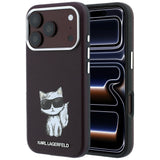 Husă pentru iPhone 17 Pro / iPhone 18 Pro, Karl Lagerfeld Smooth Leather Choupette Sketch MagSafe, Bordo