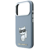 Husă pentru iPhone 17 Pro / iPhone 18 Pro, Karl Lagerfeld Smooth Leather Choupette Sketch MagSafe, Albastru deschis