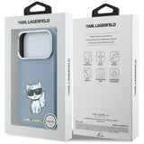Husă pentru iPhone 17 Pro / iPhone 18 Pro, Karl Lagerfeld Smooth Leather Choupette Sketch MagSafe, Albastru deschis