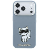 Husă pentru iPhone 17 Pro / iPhone 18 Pro, Karl Lagerfeld Smooth Leather Choupette Sketch MagSafe, Albastru deschis