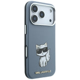 Husă pentru iPhone 17 Pro / iPhone 18 Pro, Karl Lagerfeld Smooth Leather Choupette Sketch MagSafe, Albastru deschis