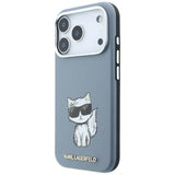 Husă pentru iPhone 17 Pro / iPhone 18 Pro, Karl Lagerfeld Smooth Leather Choupette Sketch MagSafe, Albastru deschis
