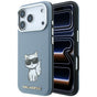 Husă pentru iPhone 17 Pro / iPhone 18 Pro, Karl Lagerfeld Smooth Leather Choupette Sketch MagSafe, Albastru deschis