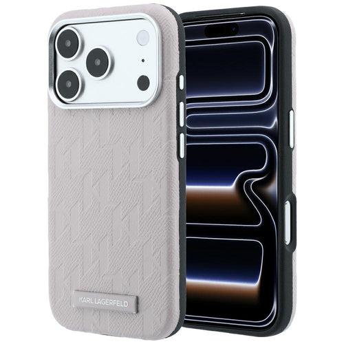 Husă pentru iPhone 18 Pro Max / iPhone 17 Pro Max, Karl Lagerfeld Grained Leather Mono Resin Logo, MagSafe, Roz
