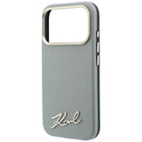 Husă pentru iPhone 17 Pro Max / iPhone 18 Pro Max, Karl Lagerfeld Saffiano Small Script Metal Logo MagSafe, Bej