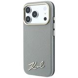 Husă pentru iPhone 17 Pro Max / iPhone 18 Pro Max, Karl Lagerfeld Saffiano Small Script Metal Logo MagSafe, Bej