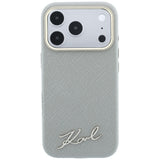 Husă pentru iPhone 17 Pro Max / iPhone 18 Pro Max, Karl Lagerfeld Saffiano Small Script Metal Logo MagSafe, Bej