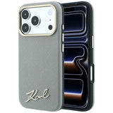 Husă pentru iPhone 17 Pro Max / iPhone 18 Pro Max, Karl Lagerfeld Saffiano Small Script Metal Logo MagSafe, Bej