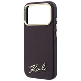 Husă pentru iPhone 17 Pro / iPhone 18 Pro, Karl Lagerfeld Saffiano Small Script Metal Logo MagSafe, Bordo