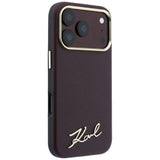 Husă pentru iPhone 17 Pro / iPhone 18 Pro, Karl Lagerfeld Saffiano Small Script Metal Logo MagSafe, Bordo
