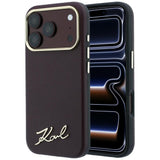 Husă pentru iPhone 17 Pro / iPhone 18 Pro, Karl Lagerfeld Saffiano Small Script Metal Logo MagSafe, Bordo